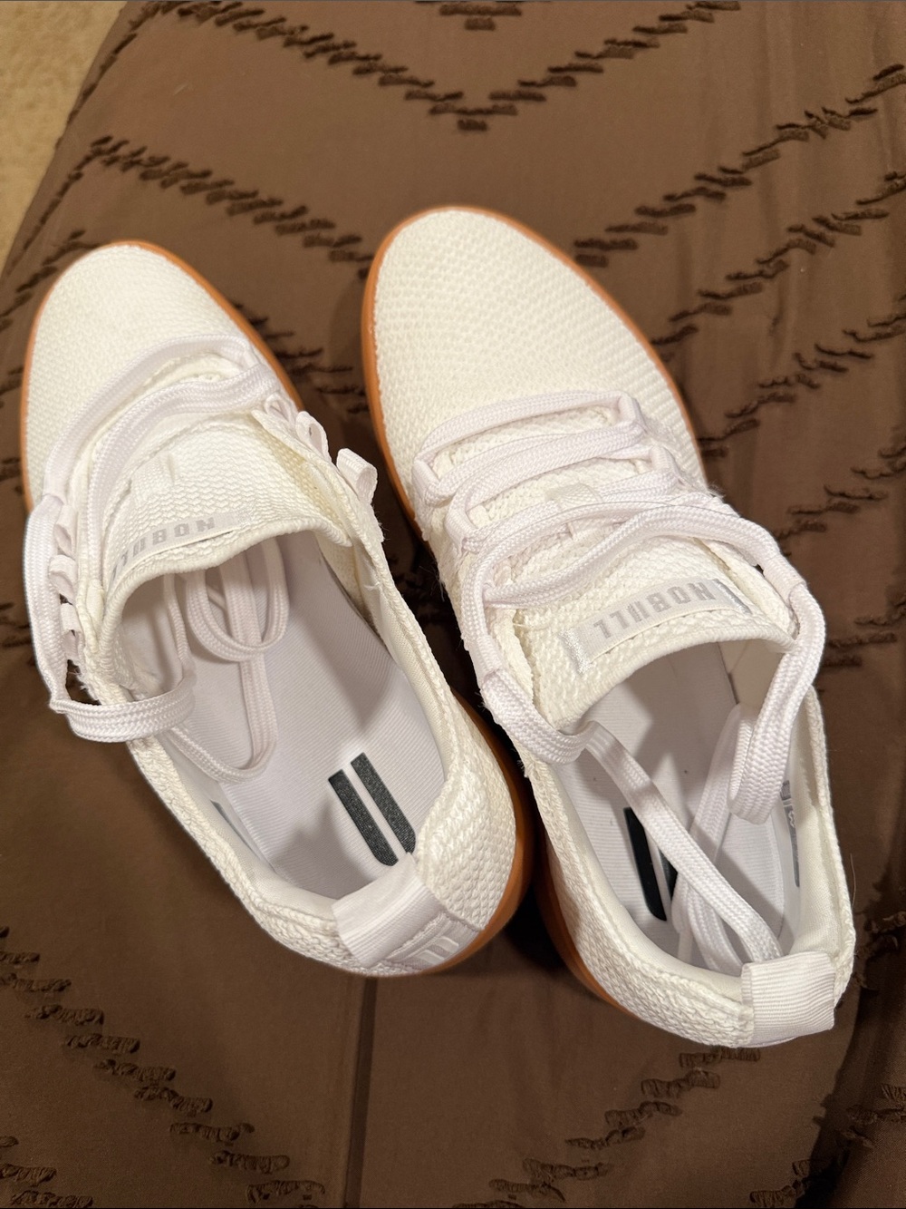 NOBULL White Knit Slip-On Sneakers with Orange Sole - Picture 2 of 5